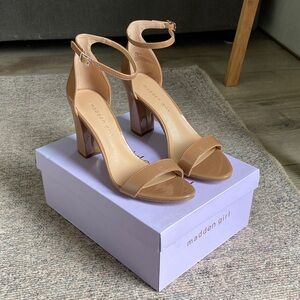Madden Girl Heels Beella Caramel Pat Women’s 7.5 New in Box Camel Tan Wedding